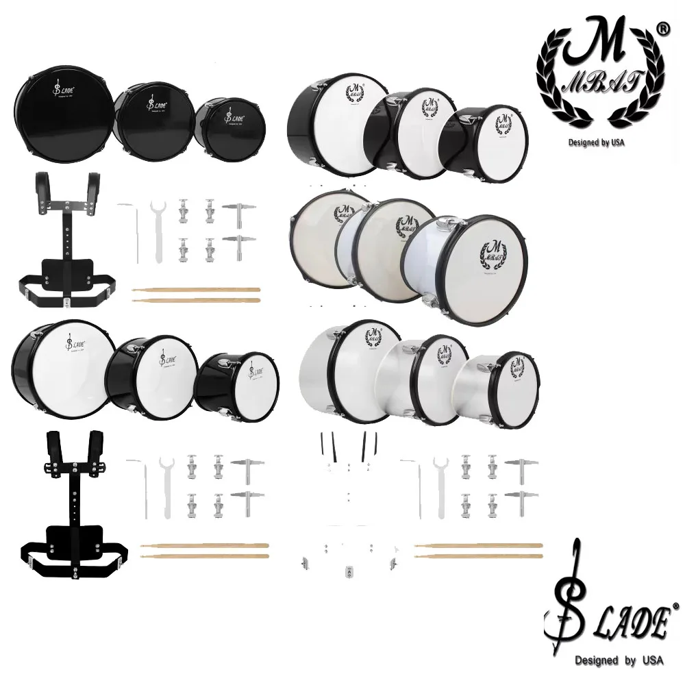 Triple Marching Drum Triptych Drums Band Polyphonic Drum Back-rack Multi-style Triple Marching Drum Pro Percussion Instrument
