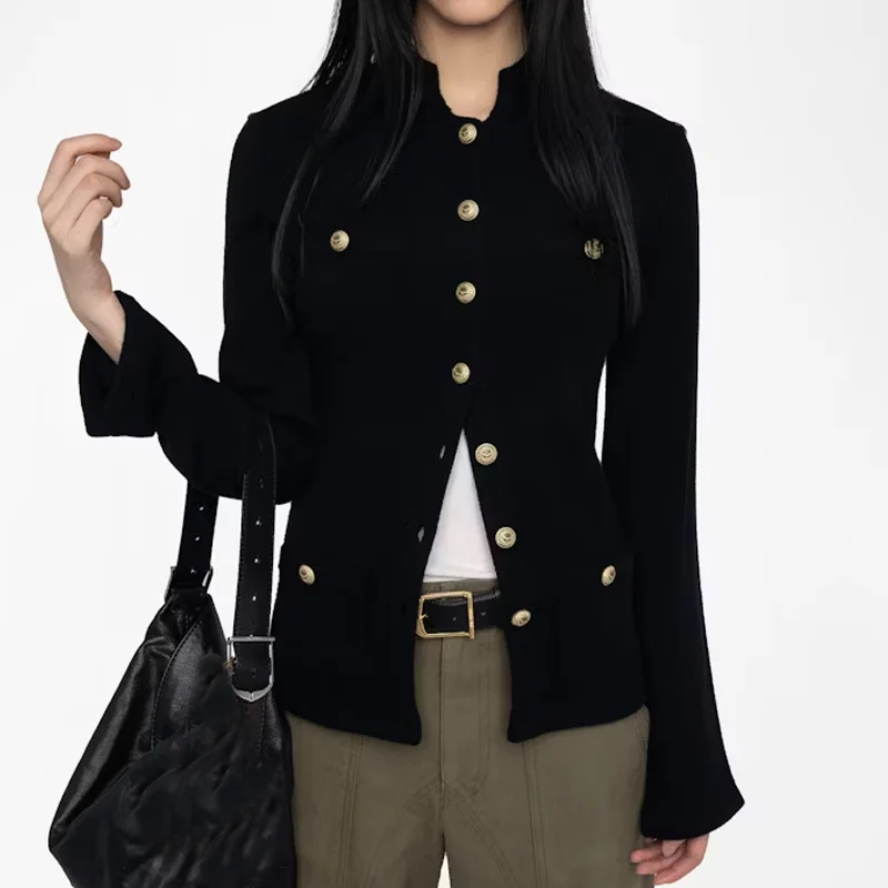

Black Cashmere Cardigans Female O-Neck Button Sweater Ladies Casual Pocket Zadig Women Cardigan Long Sleeve Grey Cashmere Tops