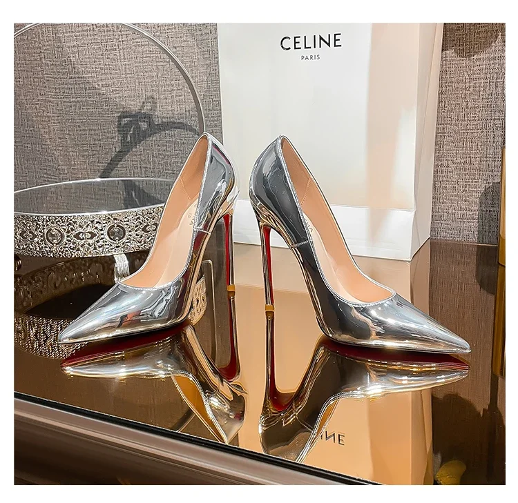 

Summer Silver Red Sole High Heels, Women's Thin Heels, New Style, Fashionable Style, Shallow Mouth Hollow Women's Single Shoes