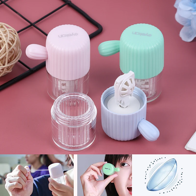 1PCS Manual Rotation Type Contact Lens Cleaner Case Box Contact Lenses Cleaning Tools Plastic Container Storage Holder