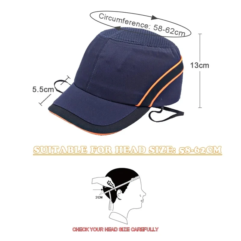 Nueva gorra de seguridad para el trabajo para el trabajo, fábrica, tienda, protección para la cabeza, casco protector de carcasa interior dura, estilo gorra de béisbol