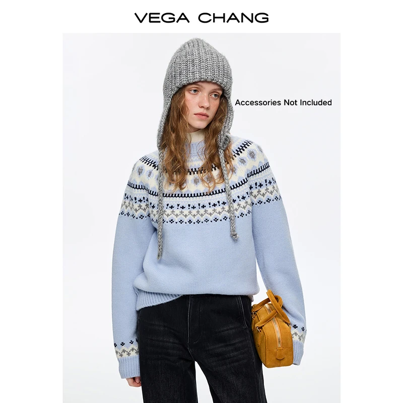 

Vega Chang, новый зимний стиль, трикотаж из смеси шерсти Fair Isle, новый зимний стильный женский свитер для ленивых [кроме аксессуаров]