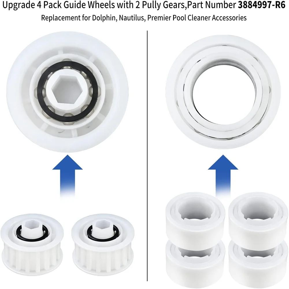 4 Pack Guide Wheels 2 Pully Gears 3884997-R6 compatible with Dolphin Nautilus CC Plus Premier Pool Cleaner Accessories