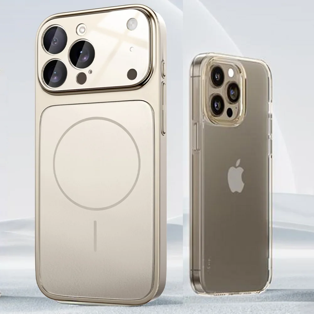 حافظة مدرعة زجاجية أصلية لهاتف آيفون 17 Air 16 15 14 13 Pro Max 17Pro مغناطيسية لشحن لاسلكي Magsafe Matte Coque