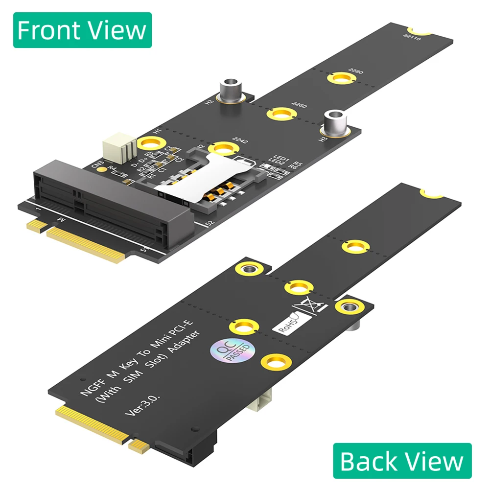 M.2 NGFF Key M To Mini PCI-E Adapter Card with Card Slot for 2242 2260 2280 SSD Hard Drive