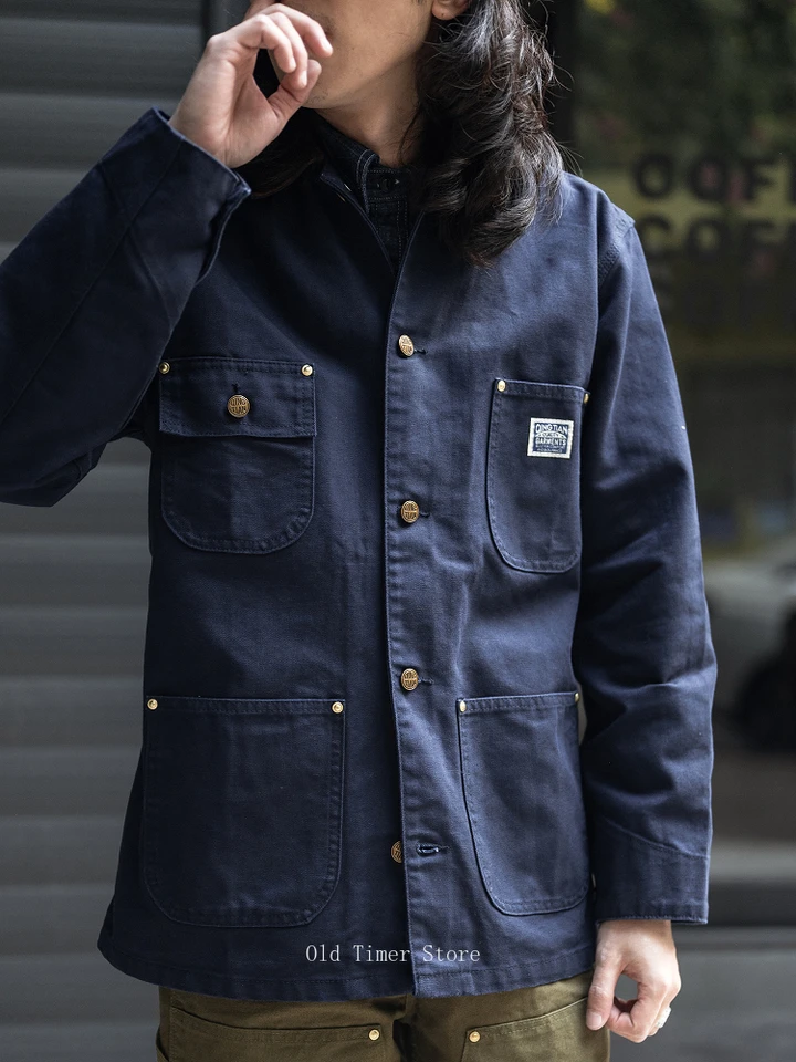 Qingtian 1950s Canvas Chore Coat Vintage Workwear Corduroy Collar
