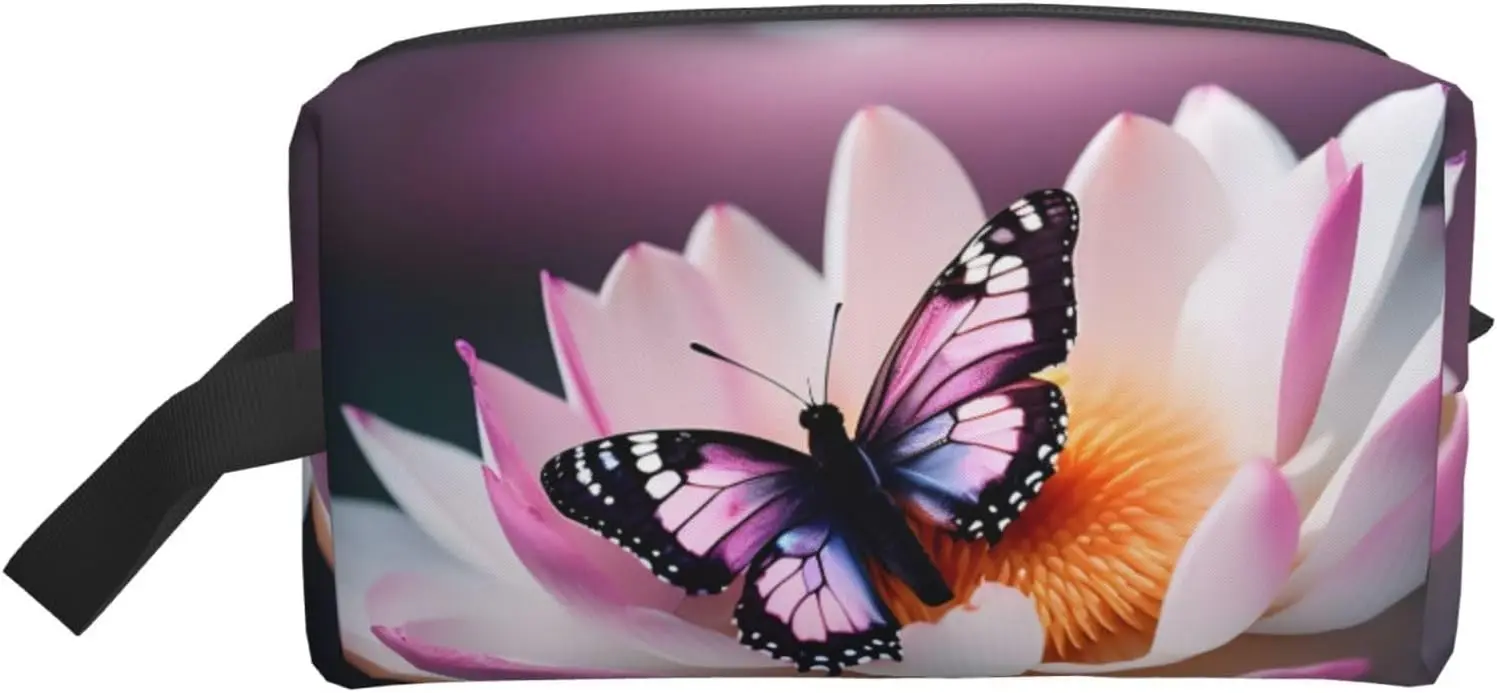 

Pink butterfly print Travel Toiletry Bag for Men,Shaving Kit with Large Capacity for Travel Accessories