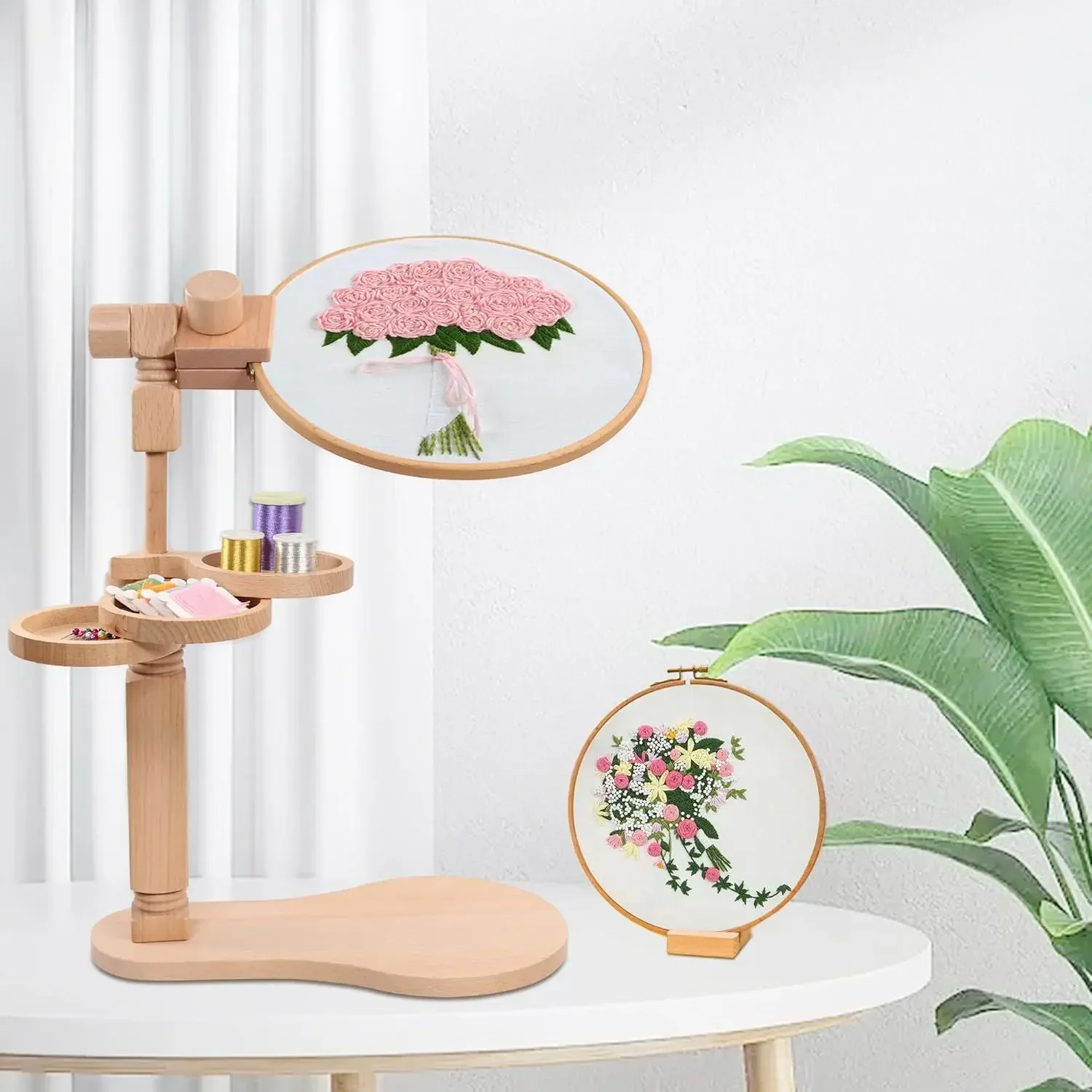 

360° Rotation Adjustable Wooden Embroidery Desktop Stand Cross Stitch Rack for Art Craft Sewing Needlework Projects Hoop Holder