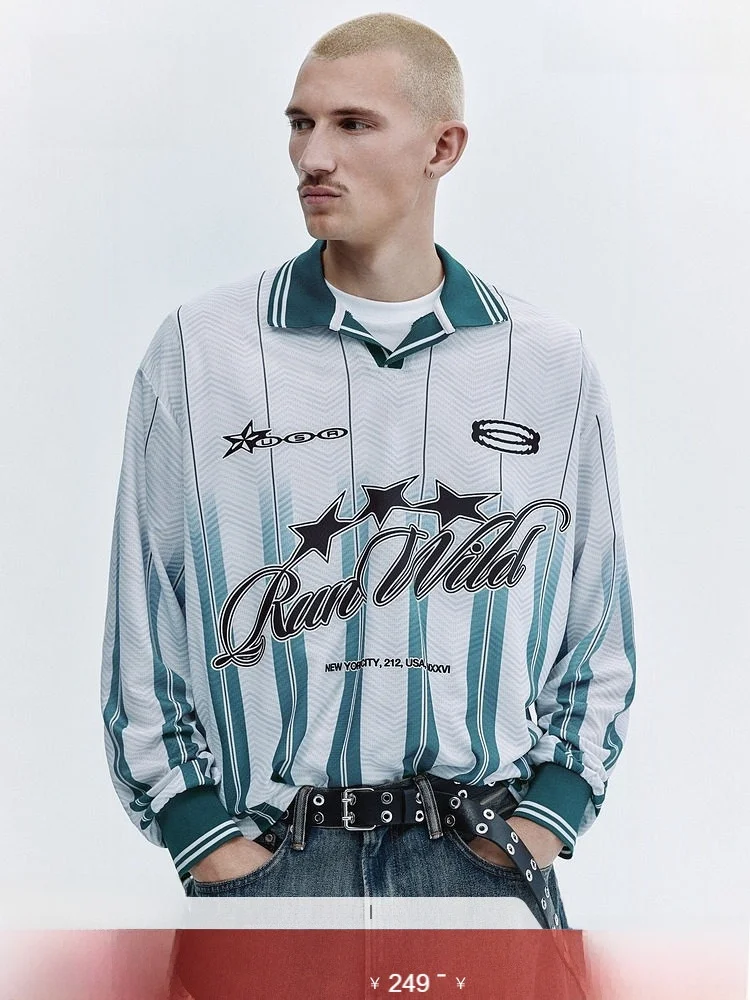 

H&M Spring New Men's Loose Fit Fooall irt Casual Sle irt Polyester Fiber Regular Thin Daily Wear