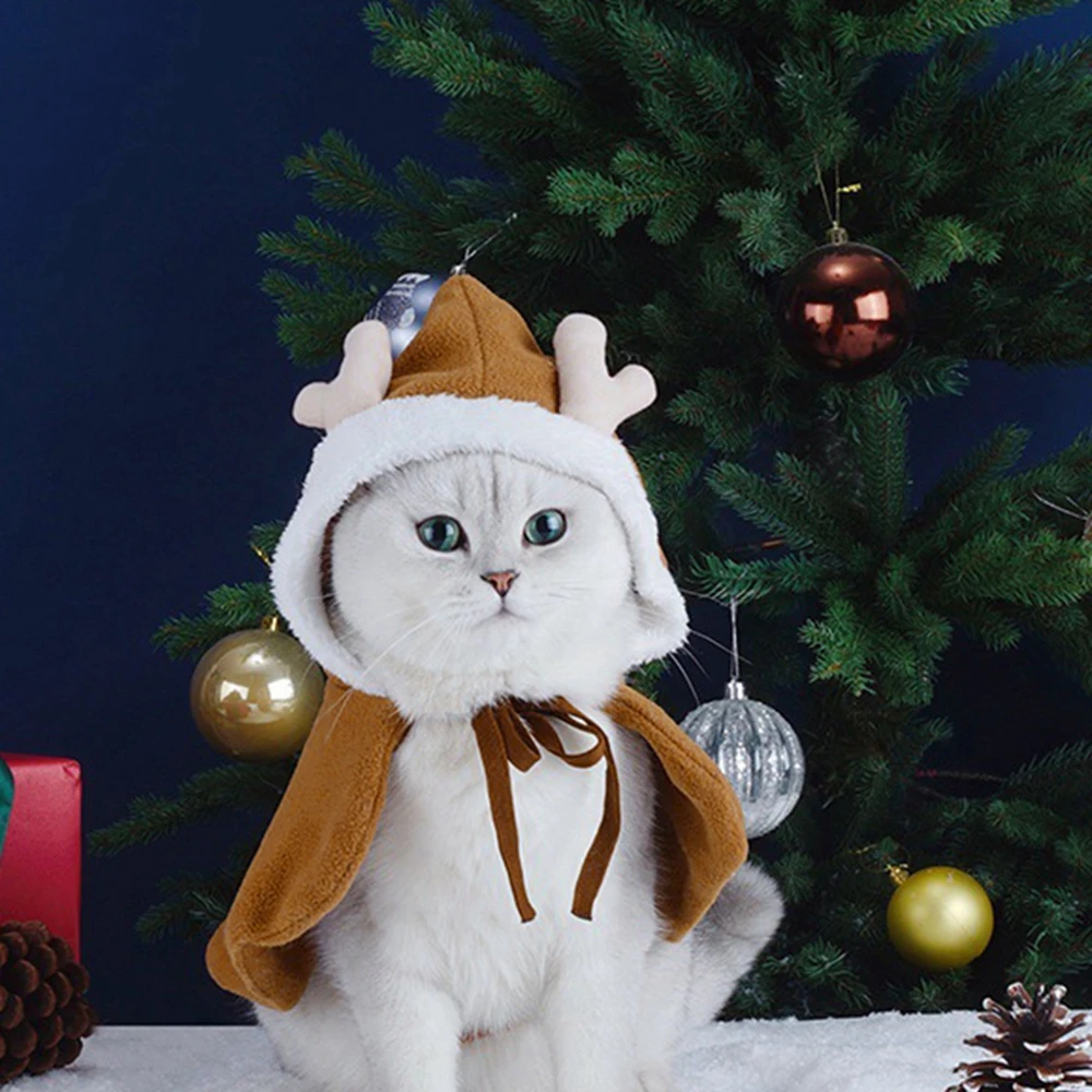 Cat Costume Santa Elk Cosplay Funny Shawl Cat Puppy Christmas Cape Dress Up Clothes Pet Scarf Cloak Coat Festival Props Decor