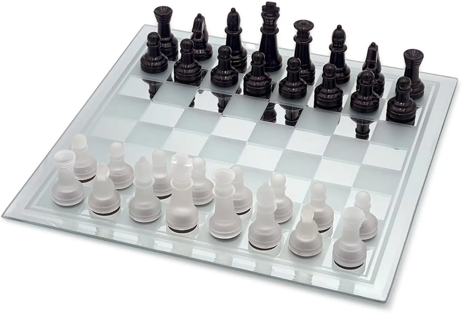 

Avant-Garde Black Frosted Glass Chess Set with Mirror Board
