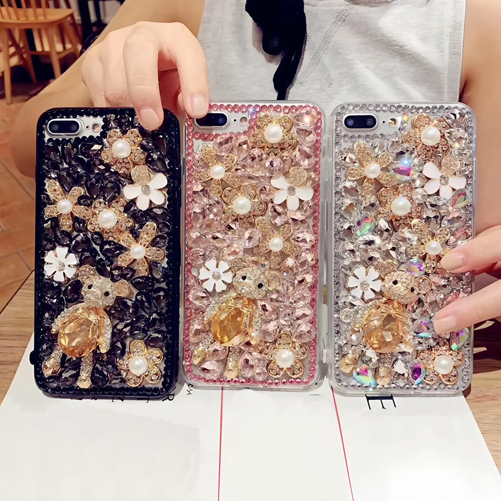 الفاخرة ثلاثية الأبعاد الماس الدب بلينغ قضية الهاتف ل ممن لهم Realme Narzo N61 4G ملاحظة 60 60X 50 GT Neo 5 حالات مرصع بالجواهر غطاء