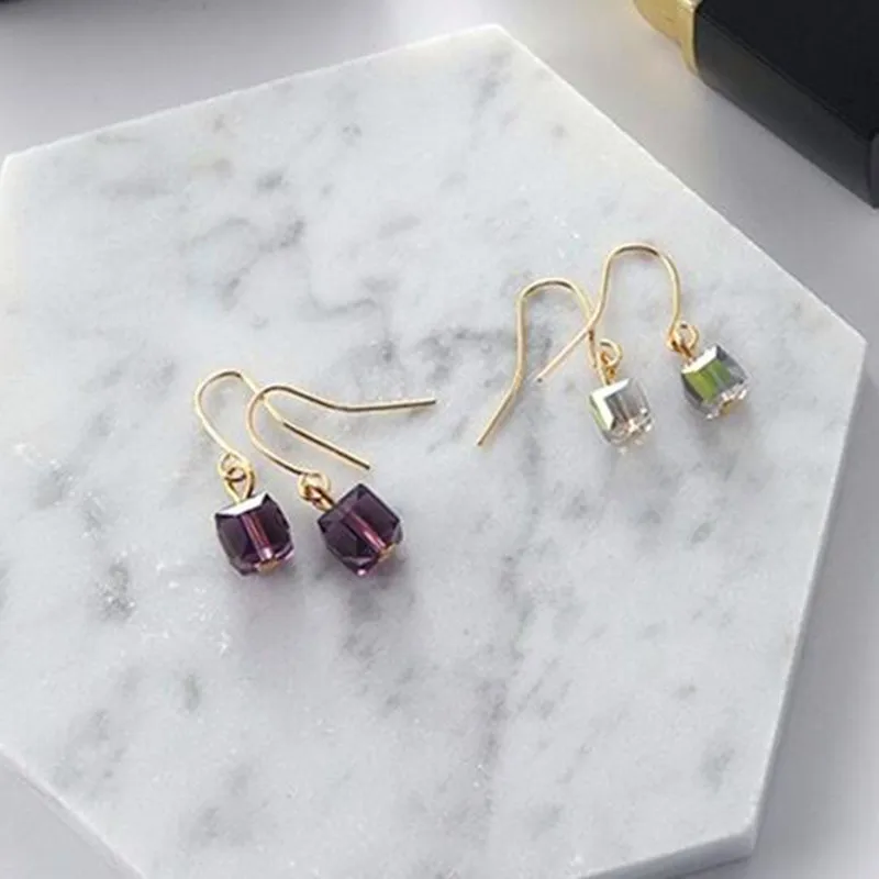 Fashion Long Earrings For Woman Jewelry Brincos Imitation Rhodium Gold Color Hot Sale Colorful Cube Crystal Stud Earri