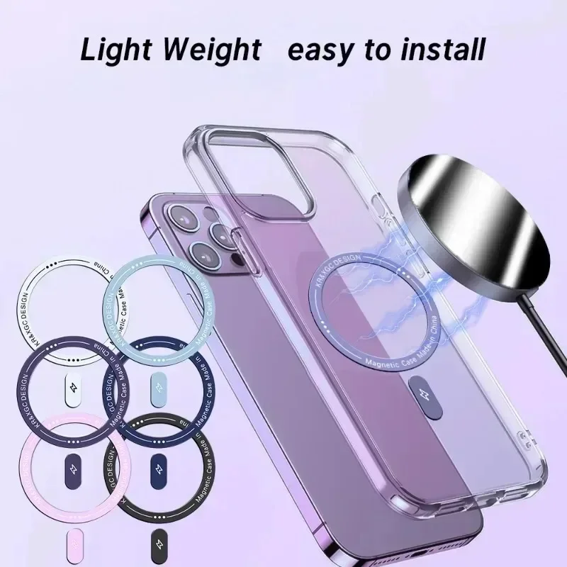 

6-1Pcs Magnetic Metal Rings for Iphone 15 14 13 12 Plus Pro Max Magsafe Wireless Charging Plate Stickers Ultra-Thin Metal Plate