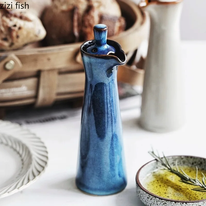 Ceramic Seasoning Bottle Oil Pot Oil Bottle Soy Sauce Pot Spice Jar Vinegar Pot Seasoning Box Kitchen Supplies Spice Tools