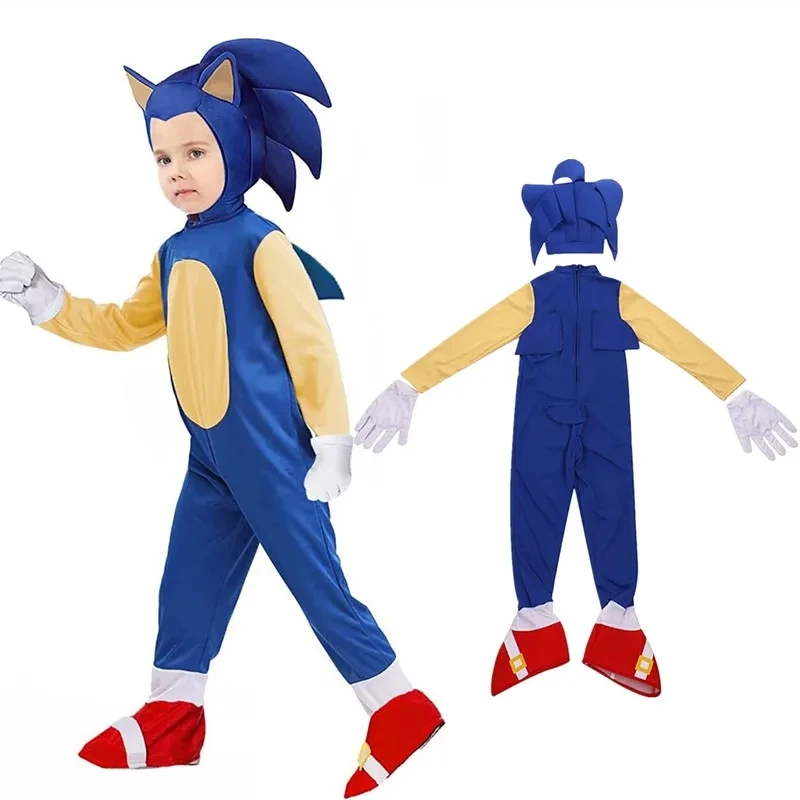 Disfraz de Anime Sonic The hed-gehog para niños, mono de juego, traje de actuación para fiesta de Halloween