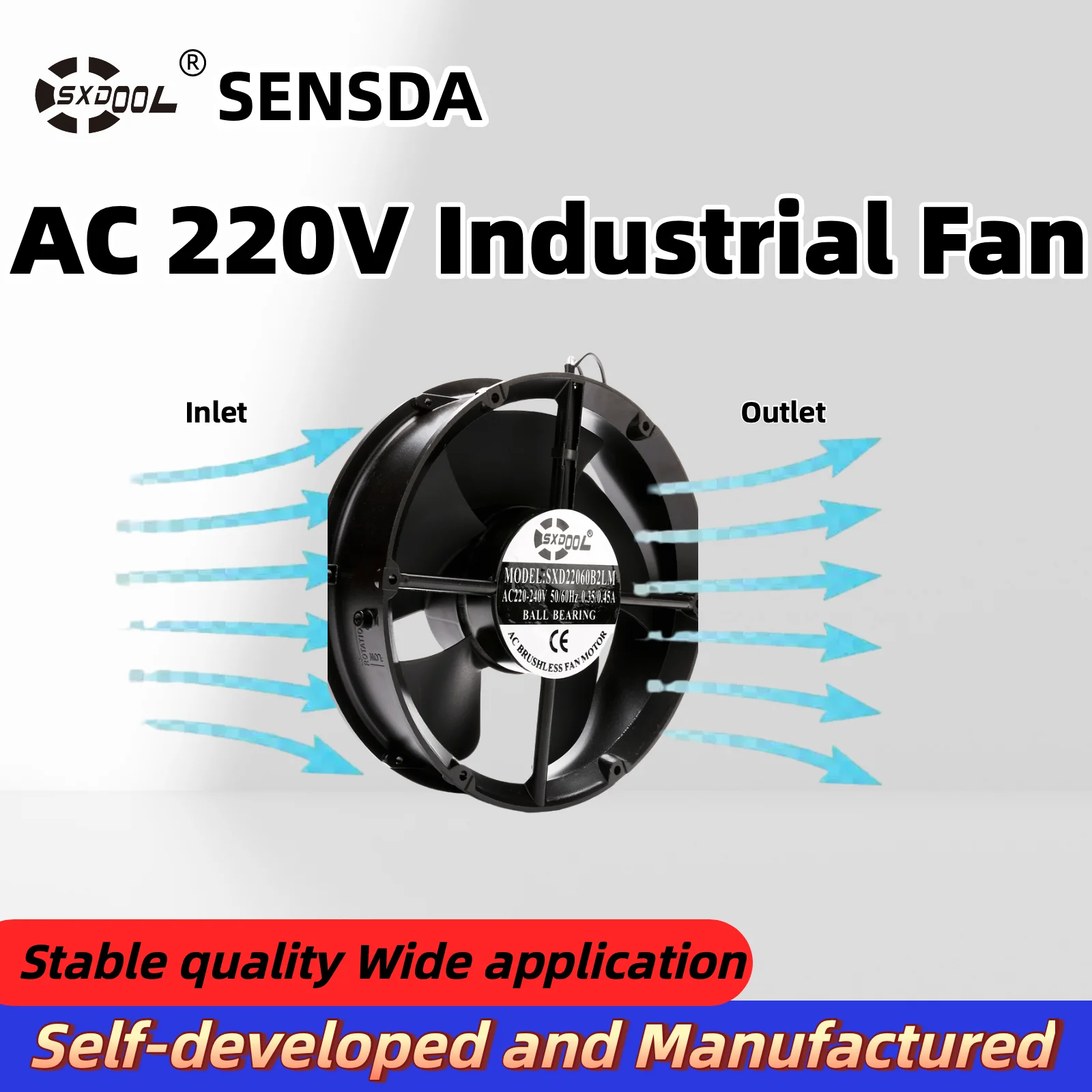 SXDOOL Industrial AC Axial Cooling Fan 80-220mm, 220V Dual Ball Metal Frame for Cabinet Welder Distribution Box Cooling