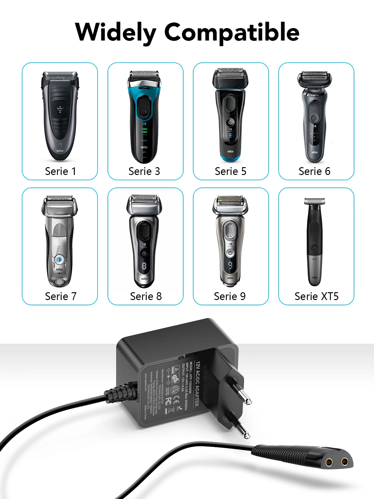 Зарядное устройство для бритвы NASTIMA Borang, для силовых линий Borang 1 3 5 6 7 8 9, 12V 0.4A, совместимое с бритвой Borang S3 S6 S7 S8 S5 S9 S1, бритвой 3040s 310s 340S, 5190cc 5040s, 740S 7865 9290cc 9095cc