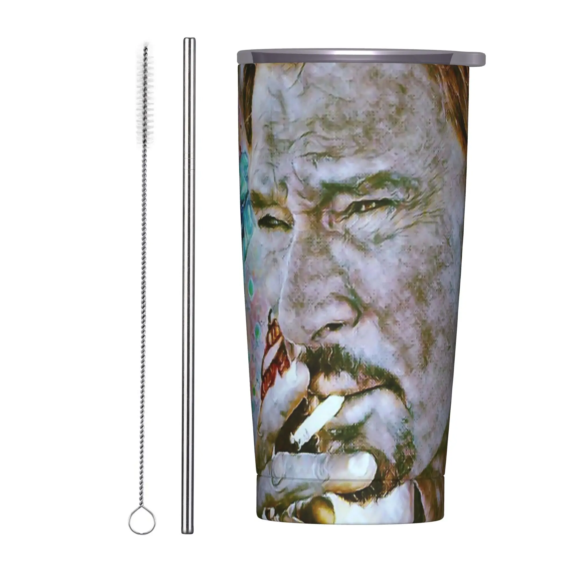 Johnny Hallyday Insulated Tumbler with Lid Rock Music French Singer Vacuum Thermal Mug Outdoor Portable Car Bottle Cup, 20oz