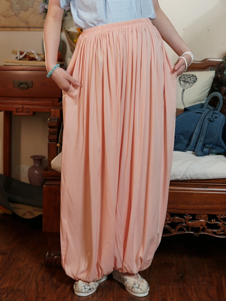 

Летние тонкие широкие брюки-фонарики Hanfu Sle с эластичной резинкой на талии, хлопковые трусы, традиционная культура, средняя высокая ва...