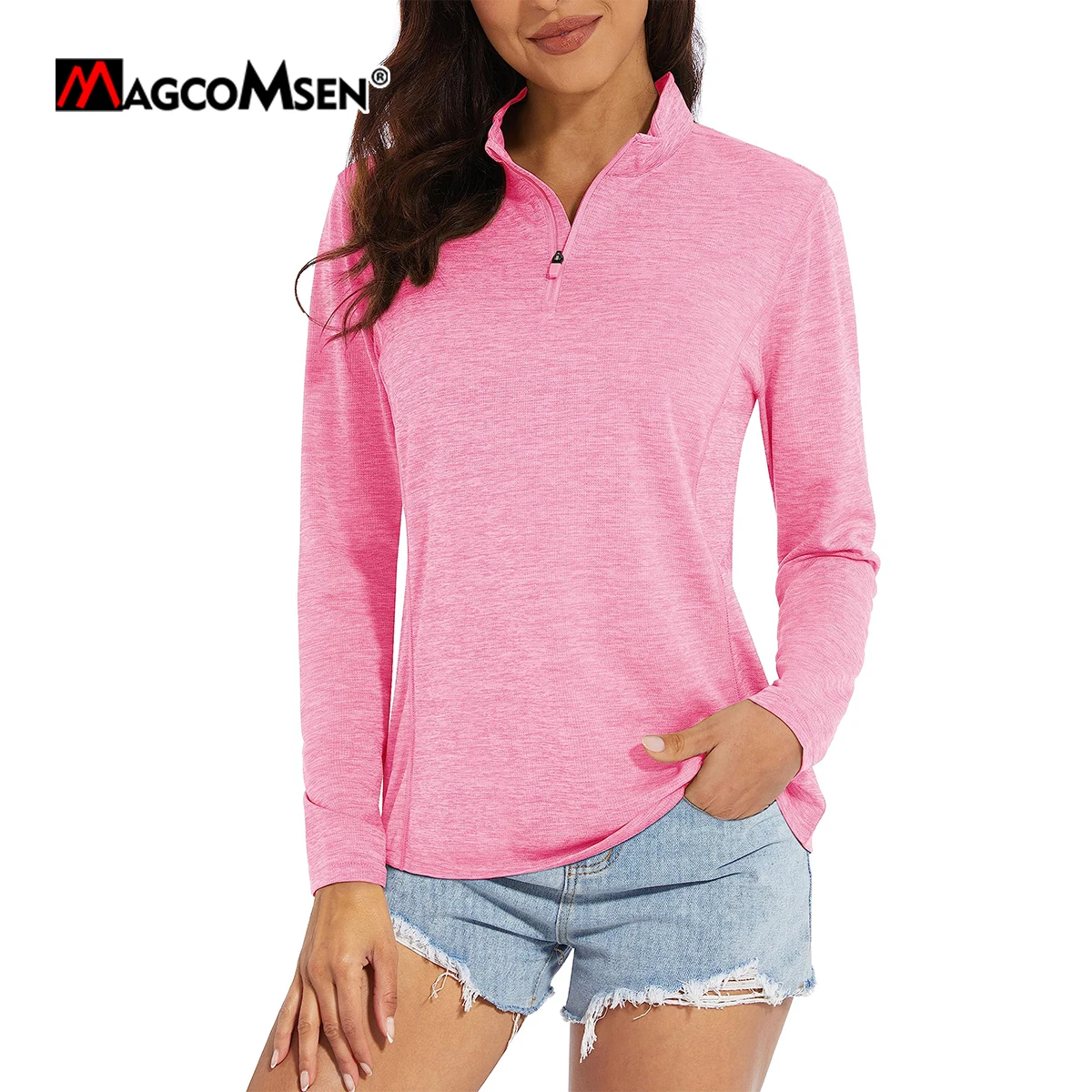 MAGCOMSEN Women's Tee UV Protection 1/4 Zip Quick Dry Lightweight Long Sleeve Hiking Workout T-shirt