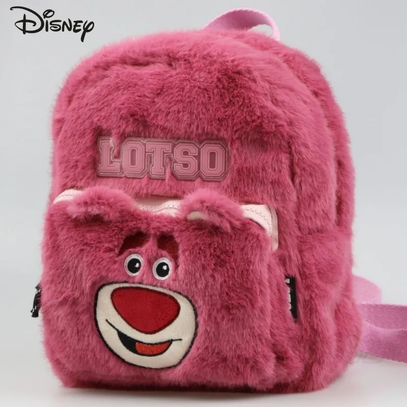 Disney Strawberry Bear New Plush Mini Backpack Luxury Brand Original Girl Plush Backpack Cartoon Girl Schoolbag High Quality