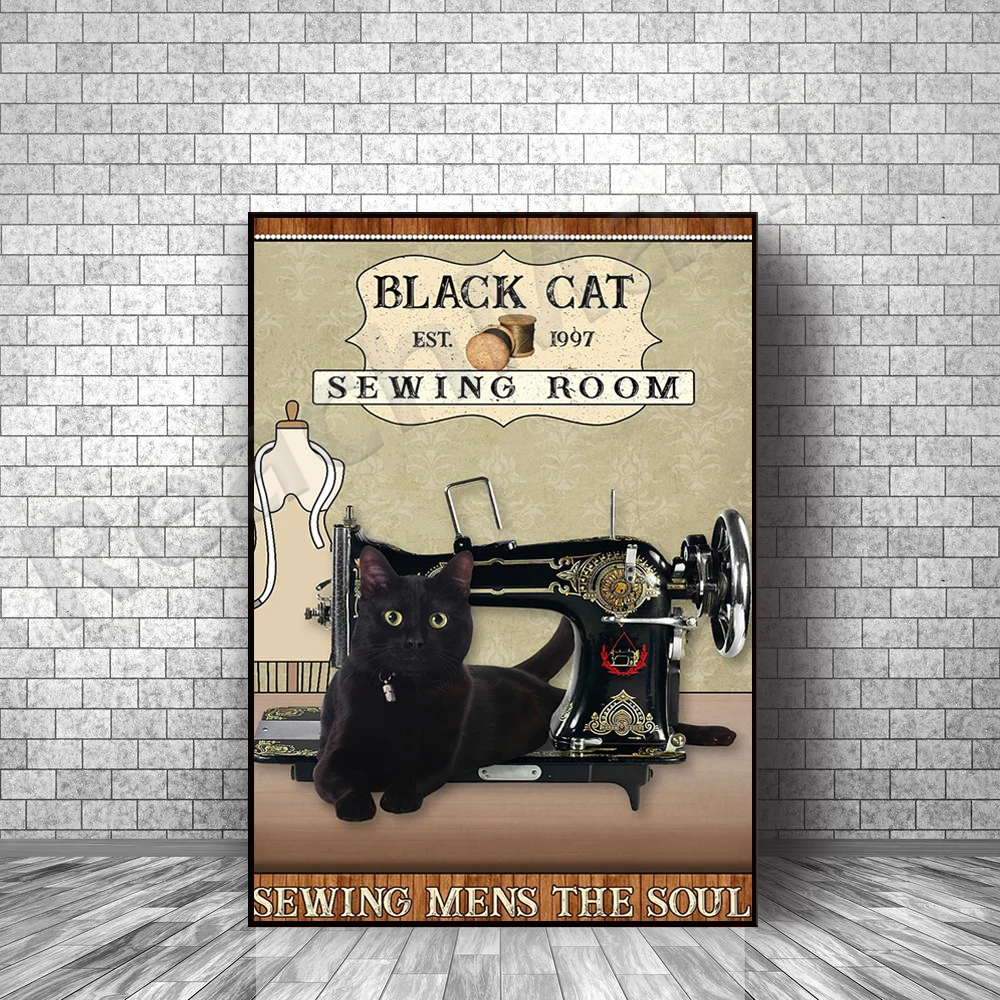 Tailor retro poster, sewing mens soul poster, black cat sewing retro poster, sewing room, sewer gift, sewing wall art