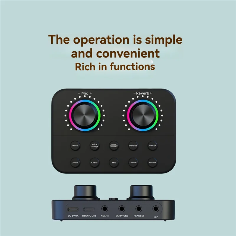 بطاقة صوت ABAC-Live مع مغير صوت لتسجيل بث KTV وموسيقى الكاريوكي مع حجم ميكروفون قابل للتعديل