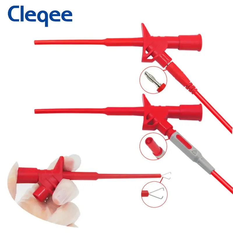 Cleqee P1036D ชุดทดสอบมัลติมิเตอร์6ชิ้น, สายลำโพงกล้วยซ้อนได้4มม. คู่พร้อมคลิปจระเข้อ่อนคลิปตะขอทดสอบ1000V