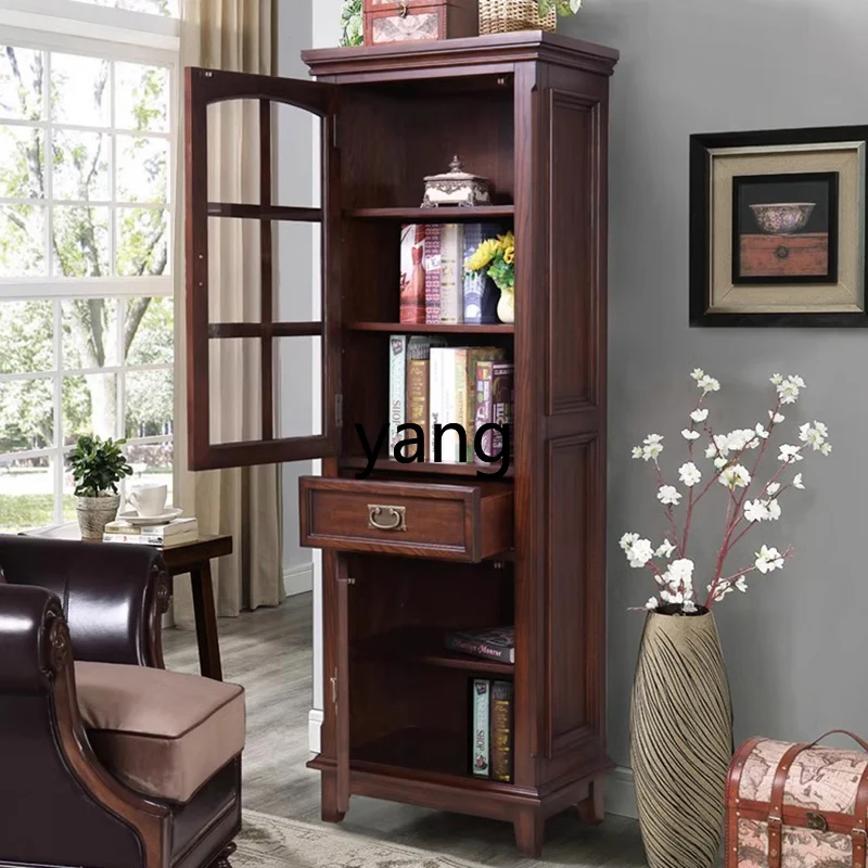 ZL solid wood ash wood walnut color ribbon glass door side cabinet storage decoration