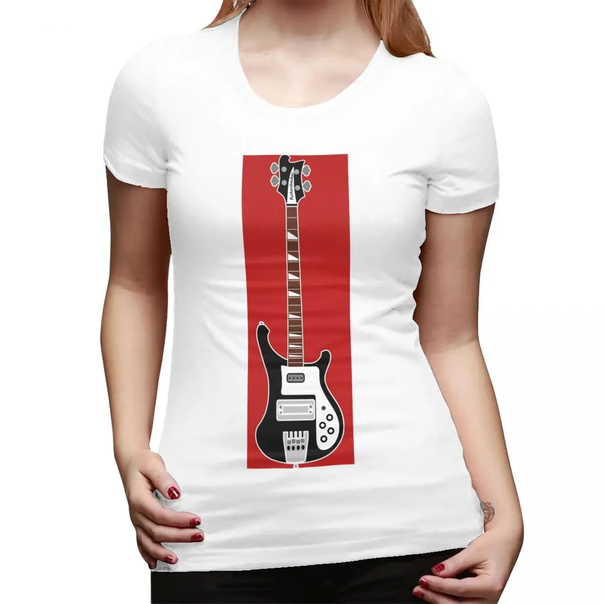 SILHOUETTES DE GUITARRA - Camiseta RICKENBACKER BASS para mujer, ropa de calle con cuello redondo, camisetas para mujer, ropa corta de verano, Tops
