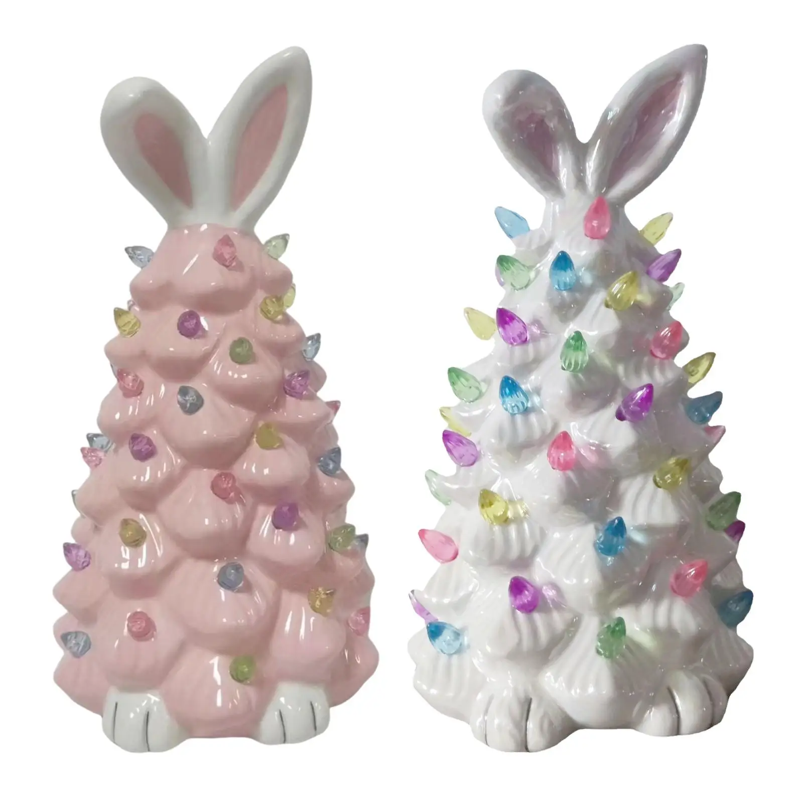 Lighted Bunny Easter Decoration Easter Ceramic Tree for Living Room Mantle Countertop Holiday Party Bedroom Desktop Cabinets