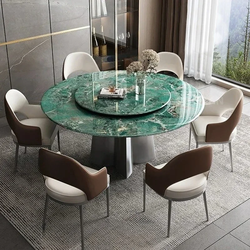 

Super Crystal Stone Dining Table Light Luxury High-End Villa Marble Round Table Rock Slab Home Dining Table With Turntable