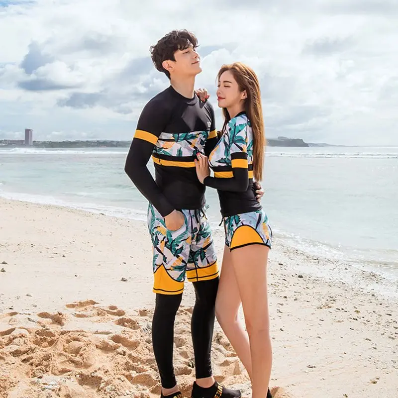 2024 Men And Women Matching Rash Guard Couples Korean Swimsuit Lovers Surfing Clothes Set Long Sleeve UV Protect