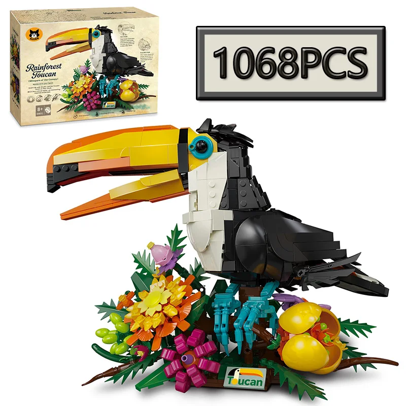 

MOC 1068PCS Toucan Flower Animal Model Building Blocks Set Creative Giant Parrot Ornament Children's Puzzle Toy Birthday Gift