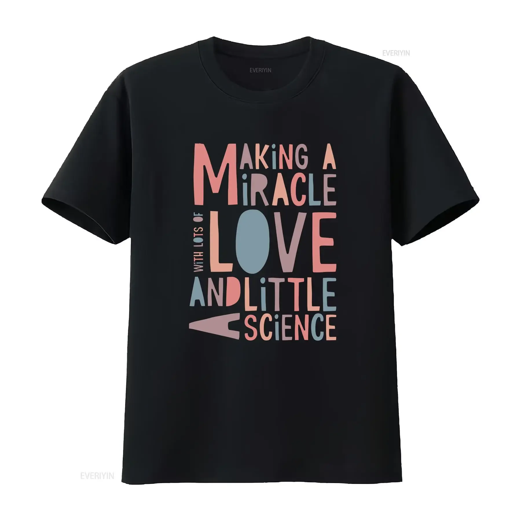T-shirt « Faire un miracle avec l'amour et la science » pour maman après une FIV, style vintage, effet délavé, vêtements graphiques design, confortables, légèrement tendance