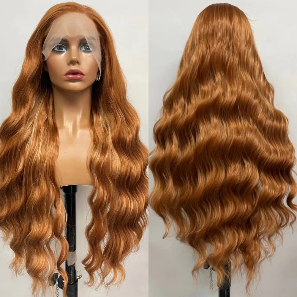 Synthetic Lace Front Breakdown Free Wigs For Women Long Wavy Blond-Brown Brazilian Daily/Cosplay Anime High Temperature Fiber