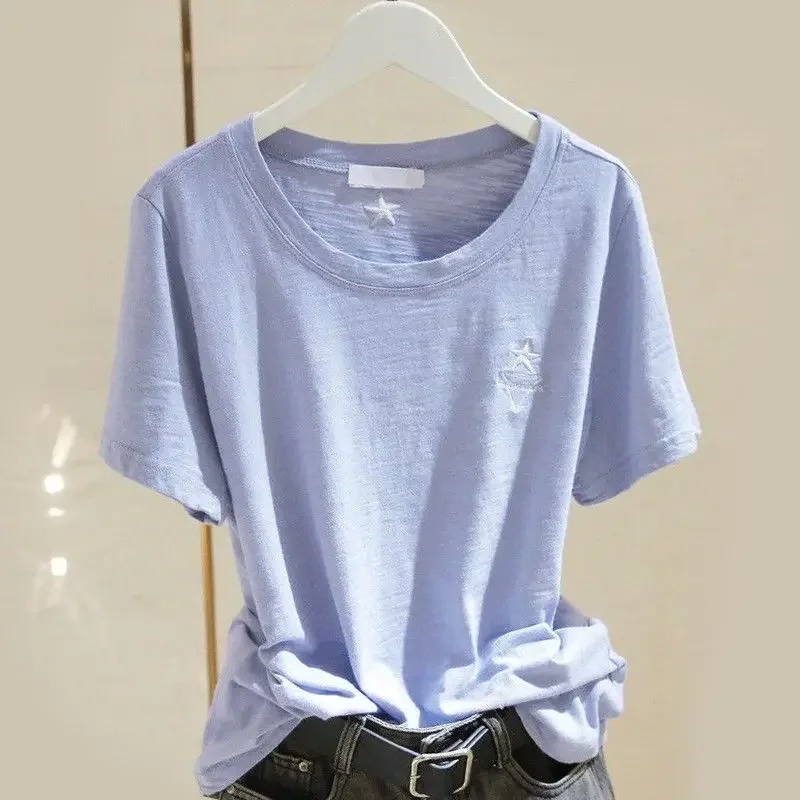 Pure Cotton Short Sleeved Women Versatile Loose T-shirt Summer New Top T-shirt