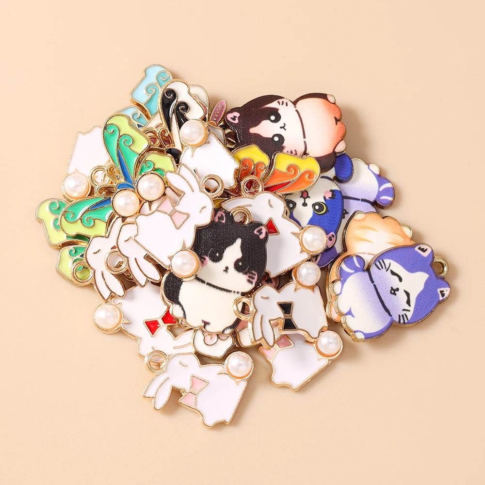 20 Stück Cartoon-Tier-Charms, Emaille-Katzen-, Hasen- und Schmetterlings-Charms, Anhänger für die Schmuckherstellung, Halsketten, Ohrringe, DIY-Bastelbedarf – Detail 4