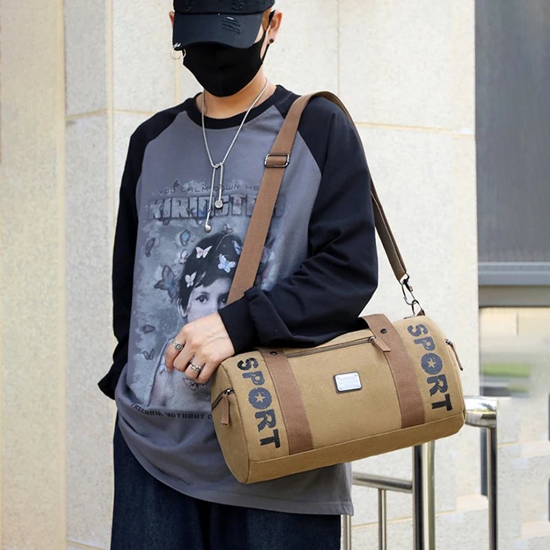 Gym Bag for Man Canvas Sports Fitness Tote Travel Luggage Handbag Outdoor Shoulder Duffle Training Tactical Bag Male Rucksack