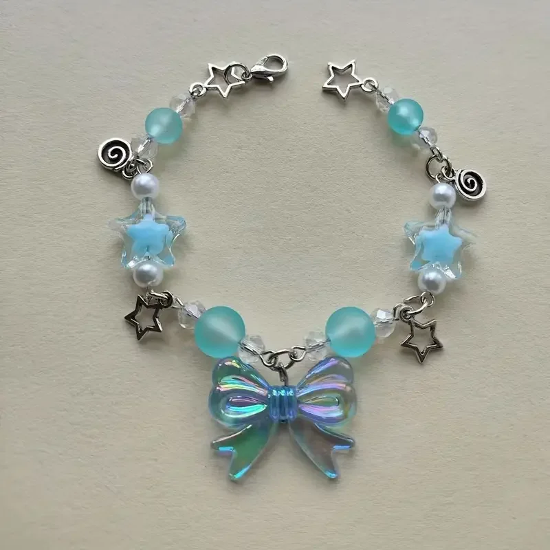 Charming Pink Star & Bow Beaded Bracelet , Cute Zinc Alloy Friendship Jewelry for Girls