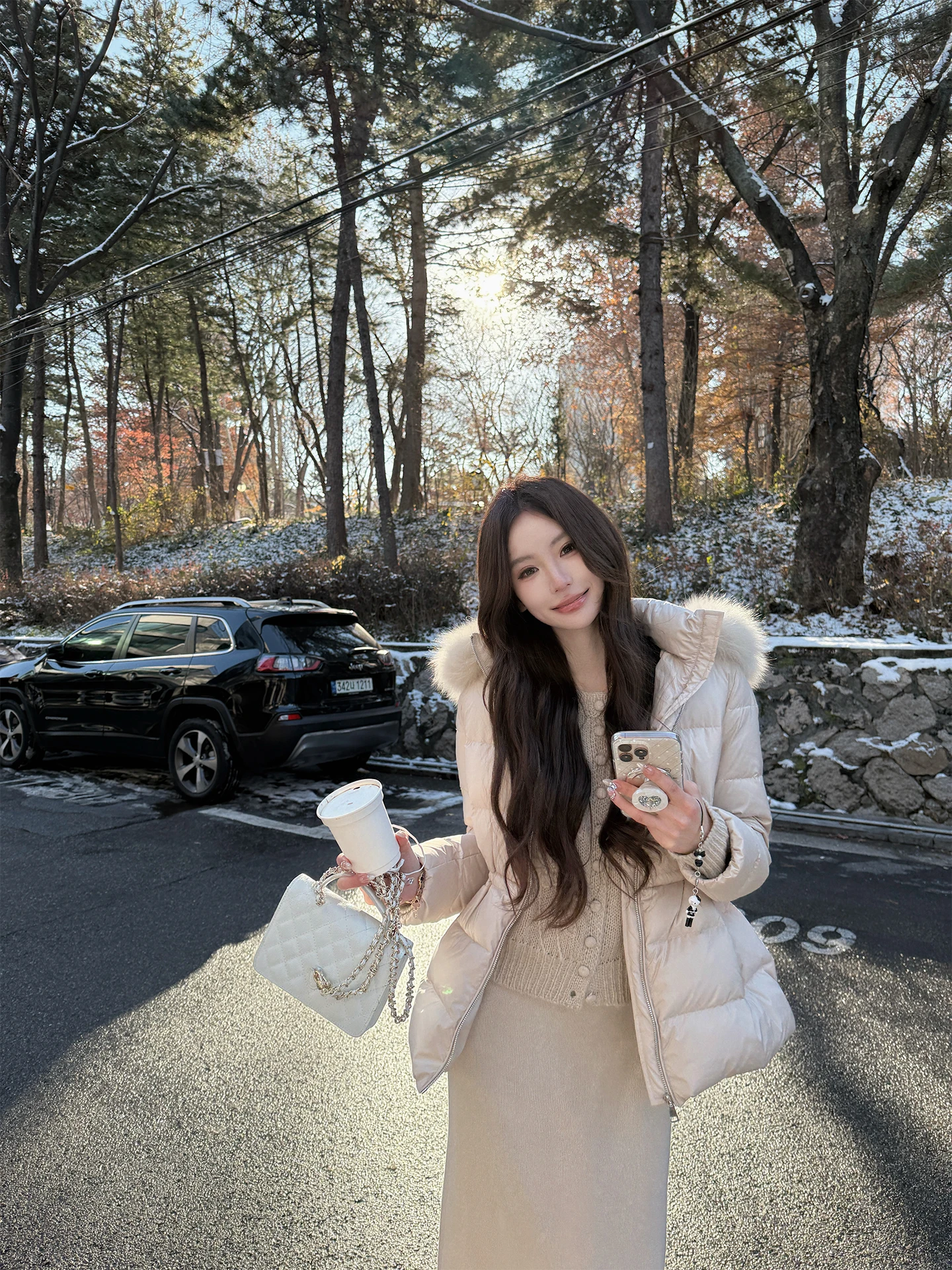 

Корейское женское пуховое пальто Pinky Piggy с натуральным мехом, регулируемой талией, утепленное, с длинными рукавами, на молнии