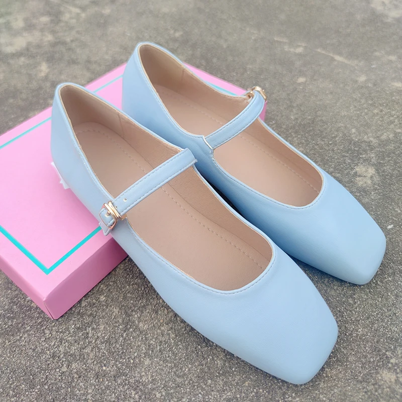 Fashion Flats shoes woman 2024 trend luxury designer Square Toe Ballet pink Shoes Mary Jane Casual Buckle Strap Female Shoes
