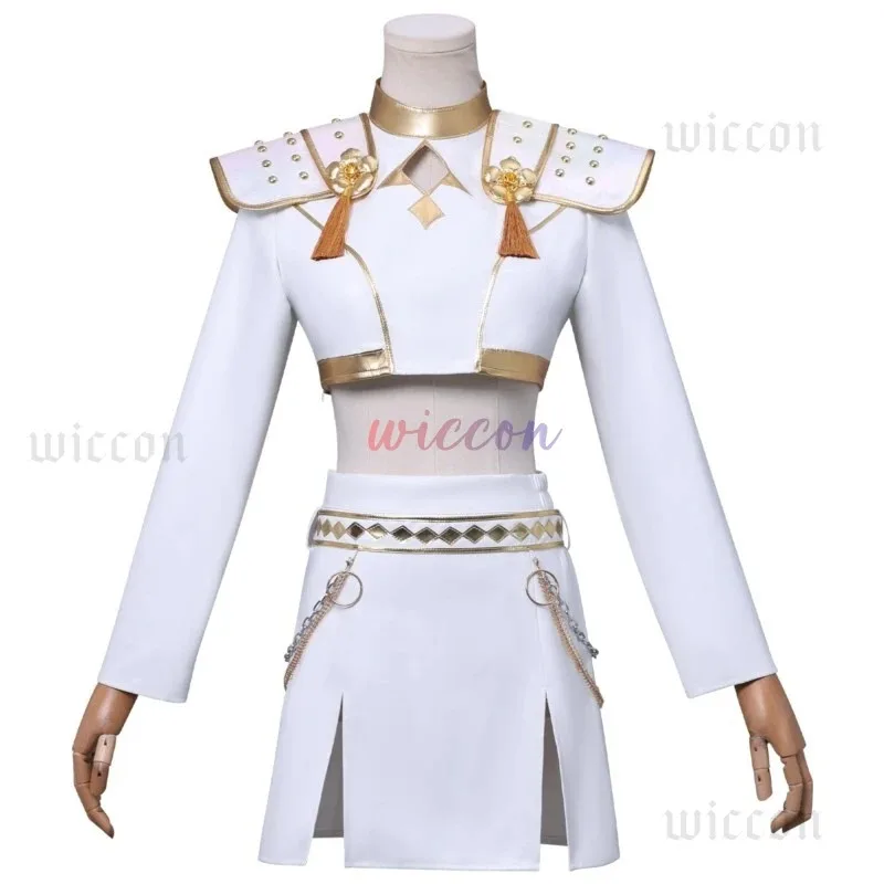 

CyHuntrix WHAT IT SOUNDS LIKE Stage Zoey Rumi Mira Косплей Костюм Фильм Kpop Охотники на демонов Сценическое белое мини-платье Корейского идола