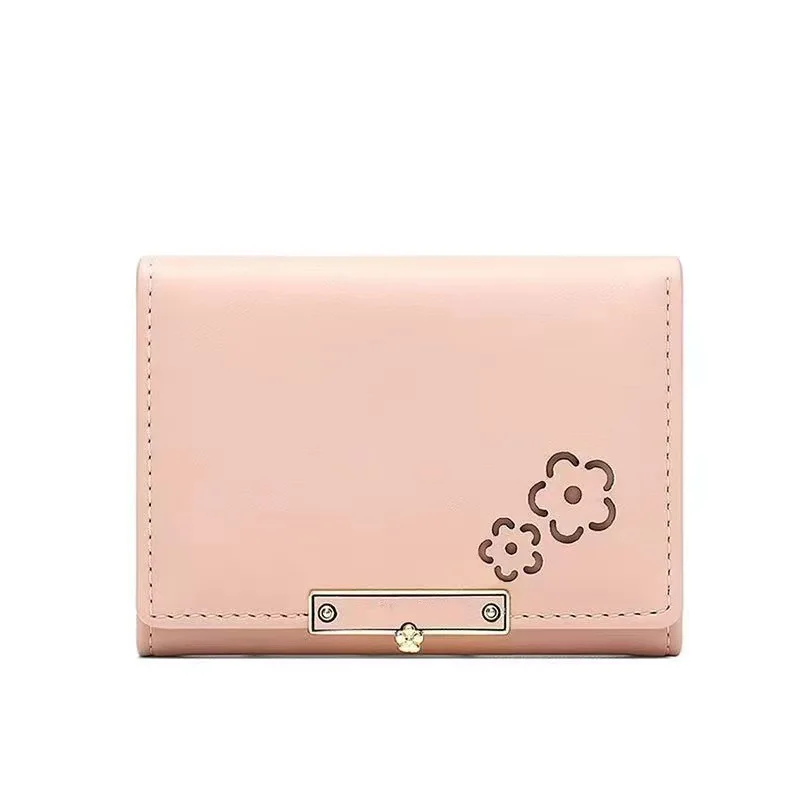 Small Wallet Women's Short Niche Design Small Fresh Coin Purse Flower Simple Card Holder Wallet Multi-card Slots Card Holder