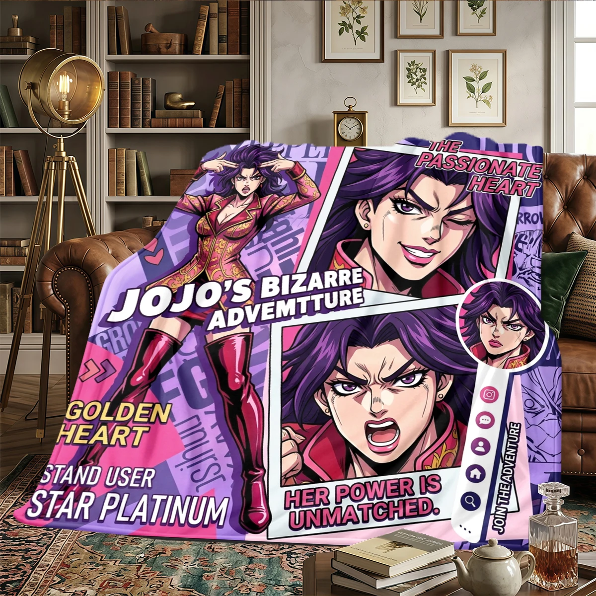 JoJo's Bizarre Adventure Print Flannel Blanket Warm Comfortable, For Bedrooms, Sofas, Beds, Chairs, Picnics, Travel -HE30
