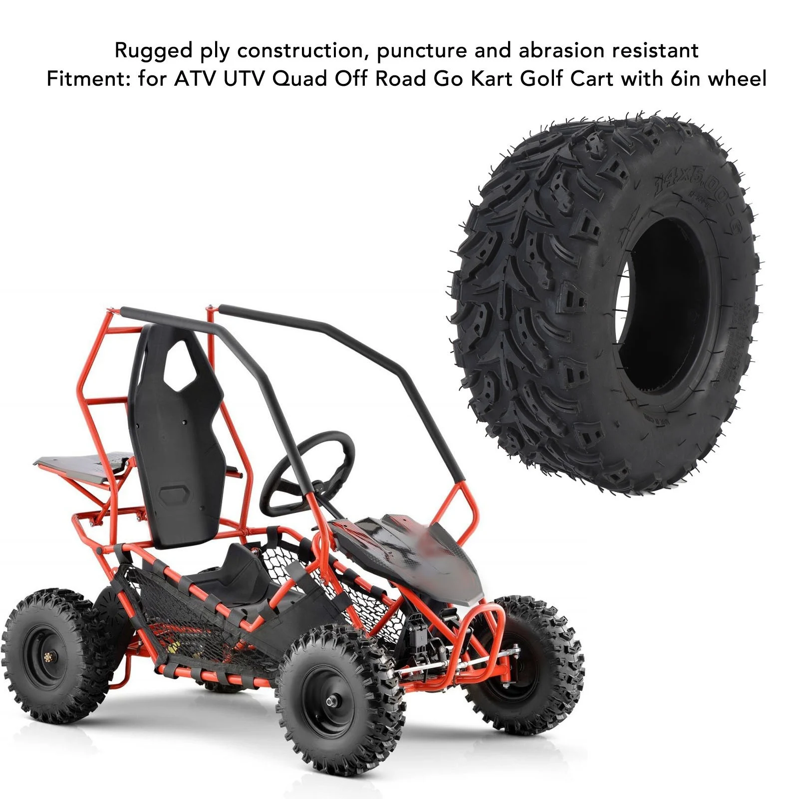 14/5.00-6 Wheel Tire Rubber Explosion Proof All Terrain Tire Anti Slip Tubeless Puncture Resistant for  Cart for Mini Bike