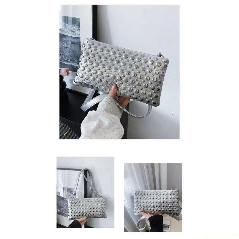 

X90D Современная женская сумка с заклепками в горошек Сумка через плечо из искусственной кожи Кошелек через плечо