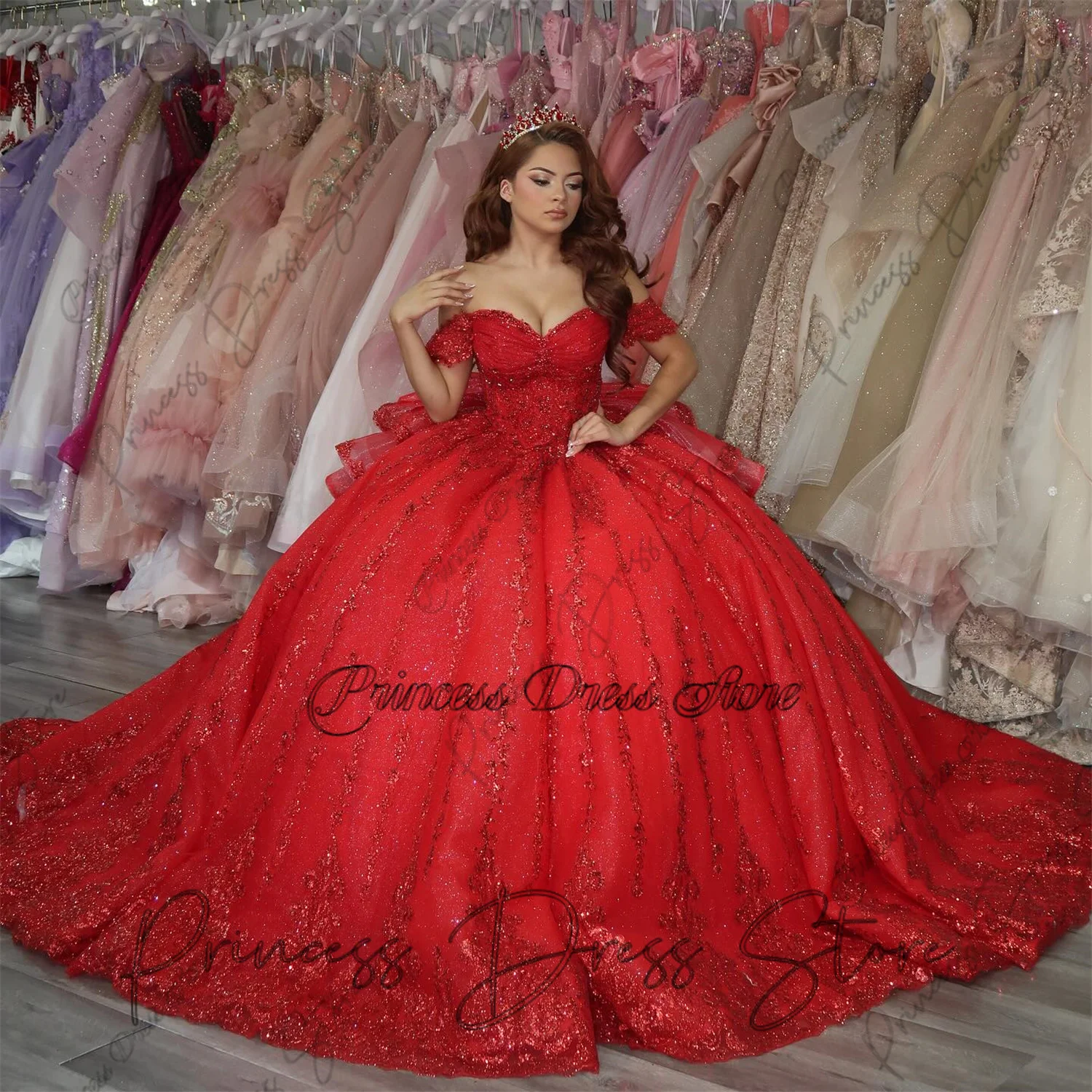 

Элегантное бальное платье с цветочным принтом, платья Quinceanera, 2025 год, аппликации, оборки из бисера, милое платье 16, Vestidos De 15 Años по индивидуальному заказу