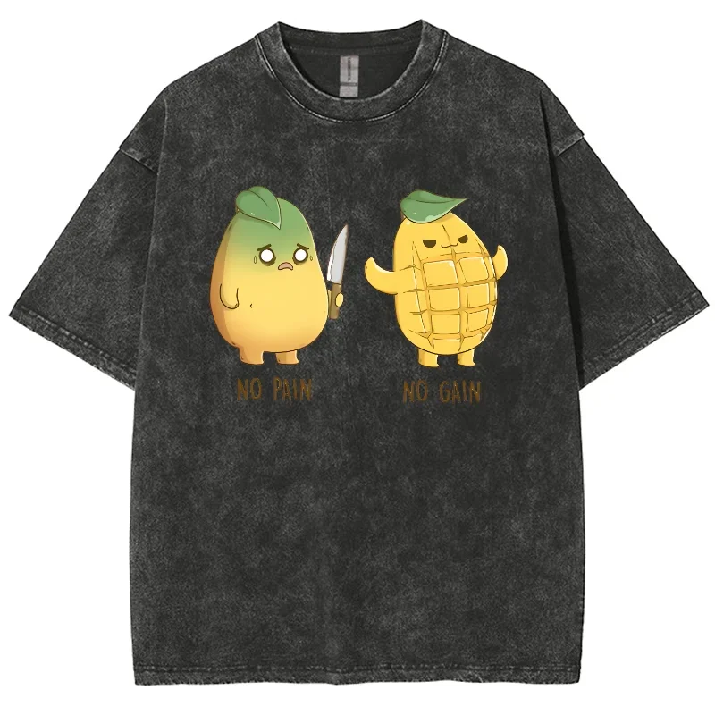 Cute Funny Mango With Corn Print Women's T-Shirt For Summer Loose Wash Unisex Short Sleeve Casual Simple Top 2024